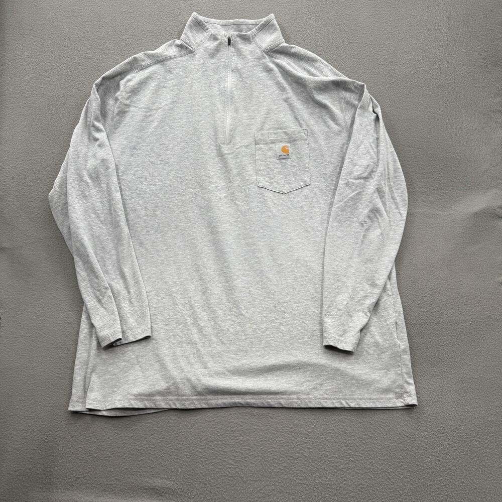 Carhartt Shirt Mens 2XL Gray Quarter Zip Mock Neck Pocket Relaxed Fit 104255 HGY